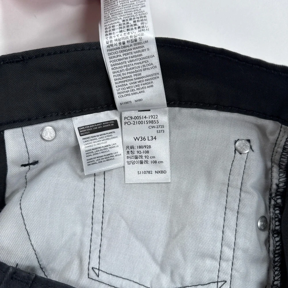 Levis Mens 514 Straight Fit Pants 36x34 Charcoal Grey Stretch Minimalist